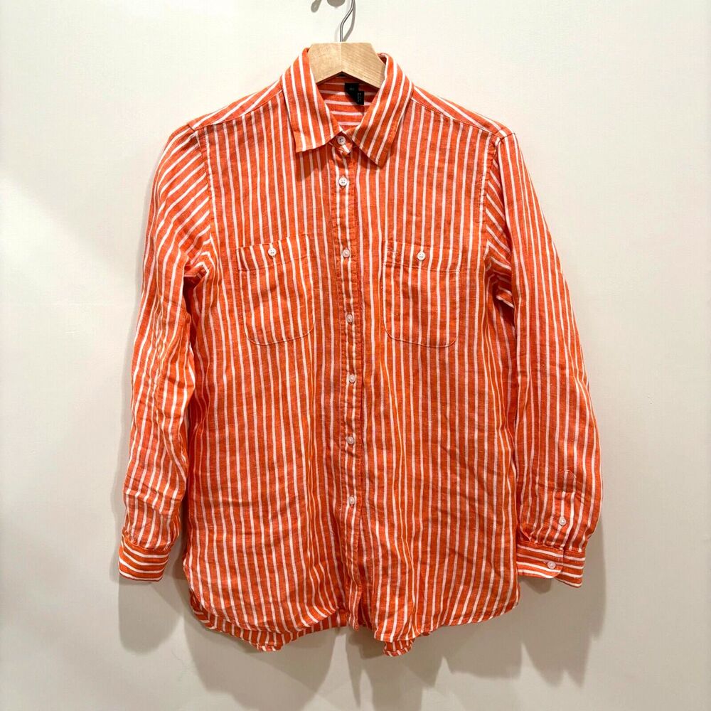 Lauren Ralph Lauren Orange and White Striped Linen Shirt PM